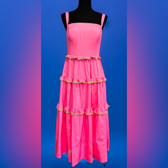 Lilly Pulitzer Dresses & Skirts - NWT Lilly Pulitzer ❤️‍🔥SAMPLE ❤️‍🔥 luxurious hot pink golden detail Dress ⭐️
